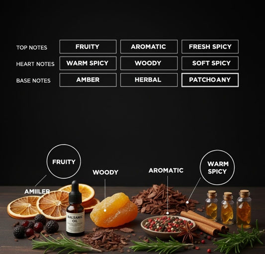 BLEND VAULT Perfume bottle styled with peaches, blackberries, cinnamon sticks, chili peppers, and ginger for an intense, spicy, and fruity fragrance.